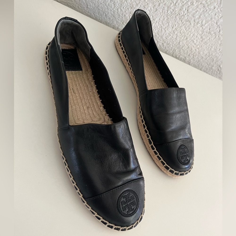 Tory Burch Nappa leather Color Block flat Espadrille Black slip-on- Size: 9